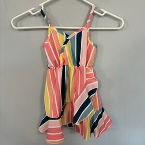 Unbranded Boho Muted Rainbow Stripe Sleeveless Dress Approx Size 2T Ruffled Hem